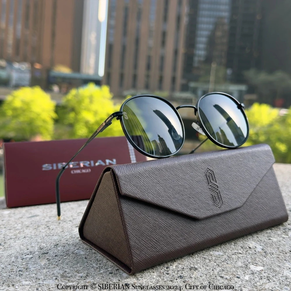 🇺🇸Real Glass Lenses Round BLACK Standard 52mm Sunglasses Men/Women